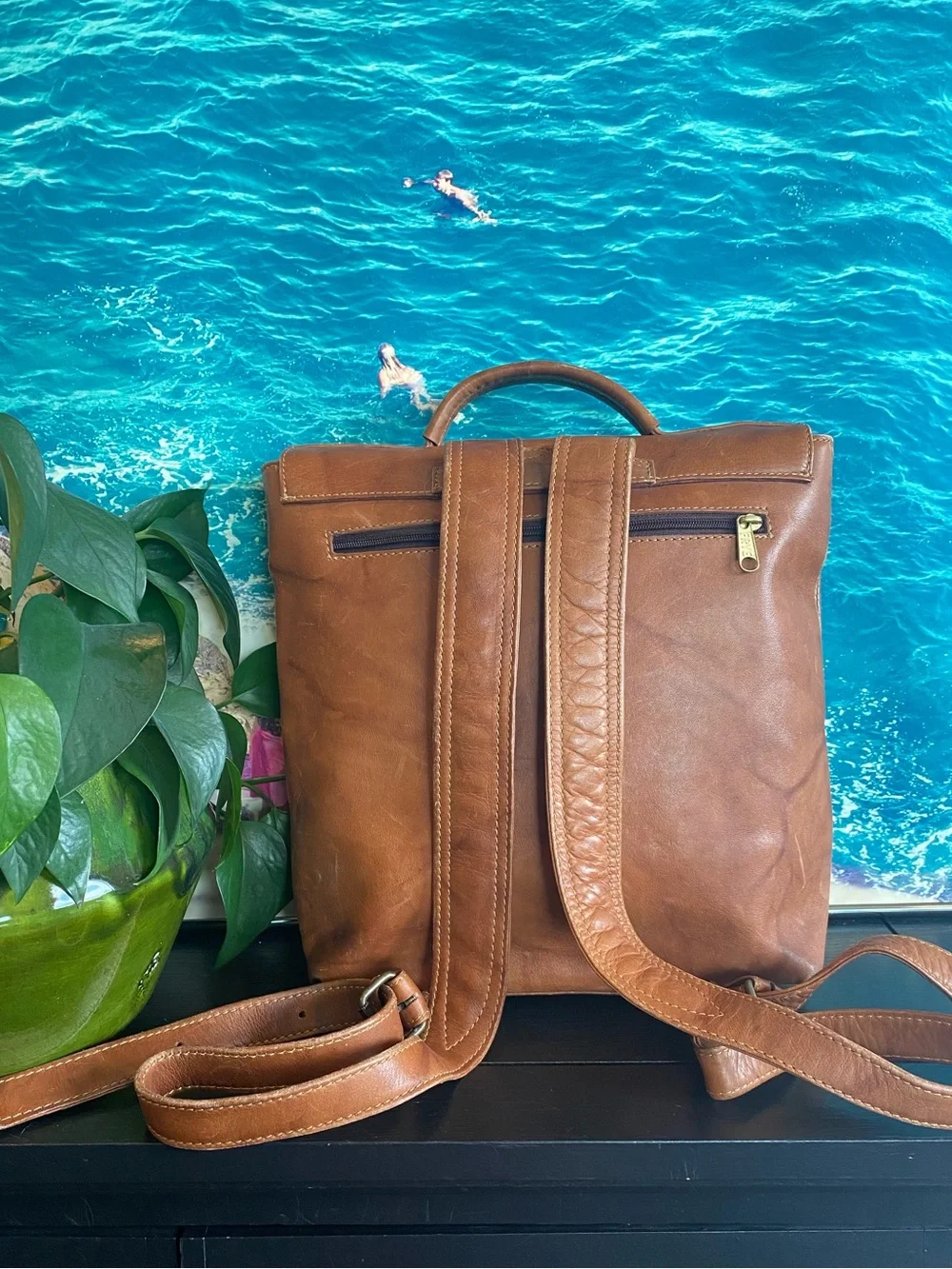 Rare Vintage Frye Cognac Brown Full Grain Leather Convertible Briefcase/Backpack